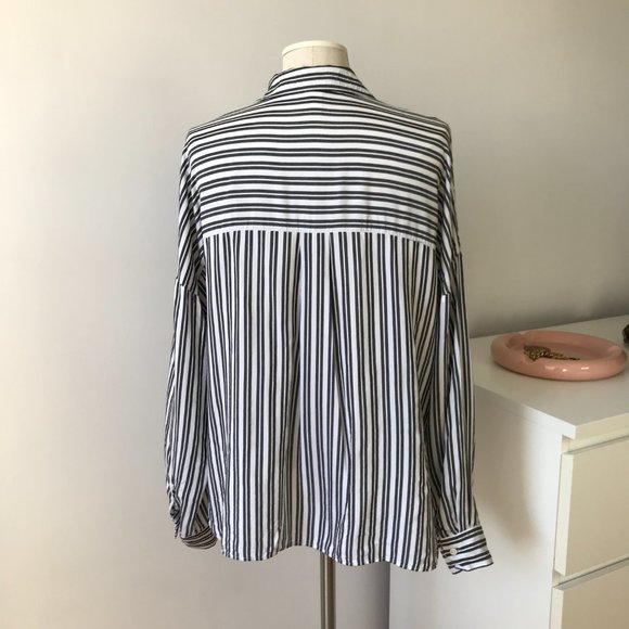 H&M White Black Striped Button Down Blouse - Picture 3 of 5